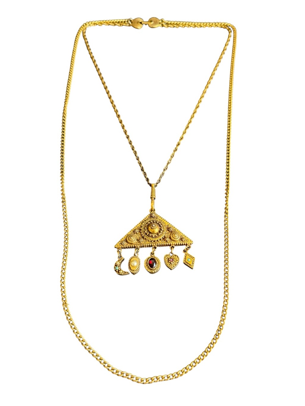 Vintage Goldette Necklace Charm Pendant Etruscan Revival Statement Layered Chain